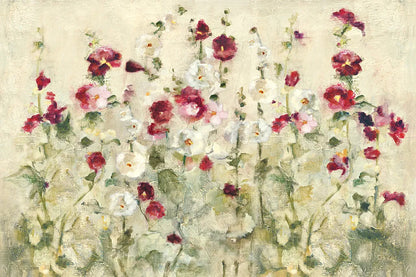 Hollyhocks Row Cool by Cheri Blum. SKU 18509i. Archival Giclee Fine art print for wall decor.