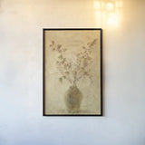 Ikebana Pink Blossoms by Cheri Blum. shown as a paper print in a black flame. Available as a archival giclee rolled canvas, fine art paper, or poster print. SKU 6943h.