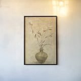 Ikebana White Blossoms by Cheri Blum. shown as a paper print in a black flame. Available as a archival giclee rolled canvas, fine art paper, or poster print. SKU 6945h.