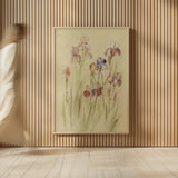 Irises I by Cheri Blum. shown as over sized large wall art. Available as an archival giclee rolled canvas, fine art paper, or poster print. SKU 7279h.