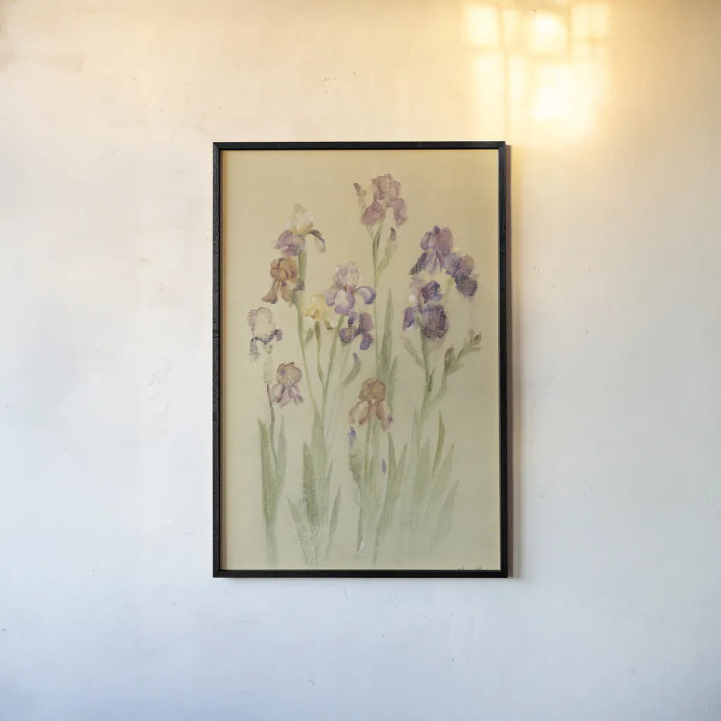 Irises II by Cheri Blum. shown as a paper print in a black flame. Available as a archival giclee rolled canvas, fine art paper, or poster print. SKU 7280h.