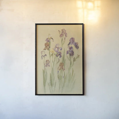 Irises II by Cheri Blum. shown as a paper print in a black flame. Available as a archival giclee rolled canvas, fine art paper, or poster print. SKU 7280h.