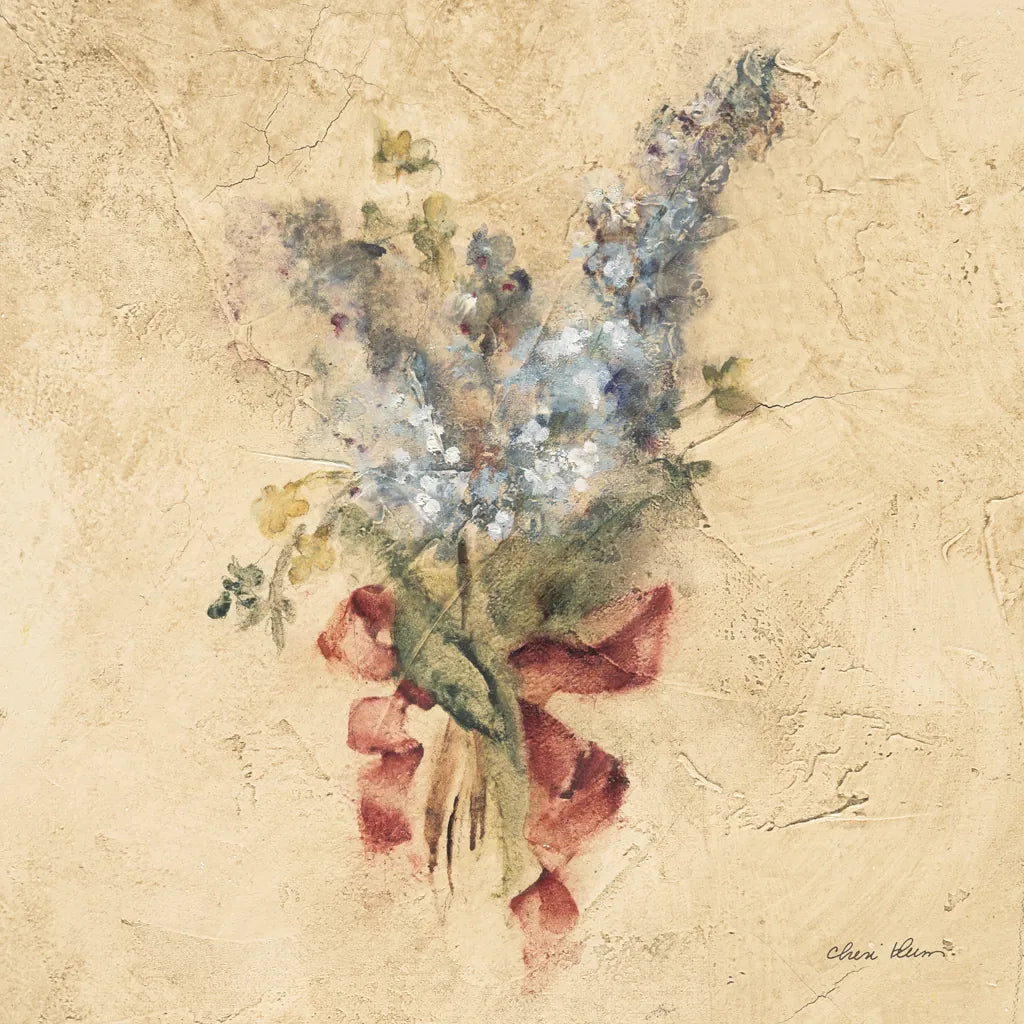 Lilac with Red Ribbon by Cheri Blum. SKU 7392a. Archival Giclee Fine art print for wall decor.