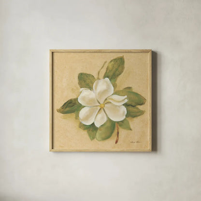 Magnolia Crop by Cheri Blum. Shown in a natural wood glass frame for a timeless modern aesthetic. Available as an archival giclee rolled canvas, fine art paper, or poster print. SKU 7111a.
