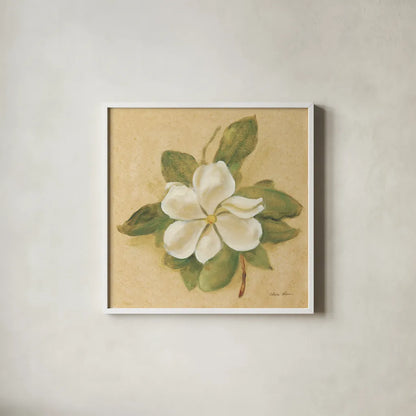 Magnolia Crop by Cheri Blum. Shown in a crisp white glass frame for a clean and minimalist style. Available as an archival giclee rolled canvas, fine art paper, or poster print. SKU 7111a.