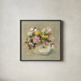 Mini Summer Garden Bouquet I by Cheri Blum. Shown in a sleek black glass frame for a contemporary gallery look. Available as an archival giclee rolled canvas, fine art paper, or poster print. SKU 7523a.