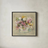 Mini Summer Garden Bouquet II by Cheri Blum. Shown in a sleek black glass frame for a contemporary gallery look. Available as an archival giclee rolled canvas, fine art paper, or poster print. SKU 7524a.