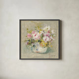 Mini Summer Garden Bouquet III by Cheri Blum. Shown in a sleek black glass frame for a contemporary gallery look. Available as an archival giclee rolled canvas, fine art paper, or poster print. SKU 90761a.
