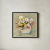 Mini Summer Garden Bouquet IV by Cheri Blum. Shown in a sleek black glass frame for a contemporary gallery look. Available as an archival giclee rolled canvas, fine art paper, or poster print. SKU 90762a.