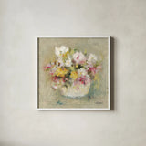 Mini Summer Garden Bouquet IV by Cheri Blum. Shown in a crisp white glass frame for a clean and minimalist style. Available as an archival giclee rolled canvas, fine art paper, or poster print. SKU 90762a.