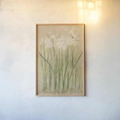 Narcissus by Cheri Blum. shown as a paper print in a natural frame. Available as a archival giclee rolled canvas, fine art paper, or poster print. SKU 6800h.