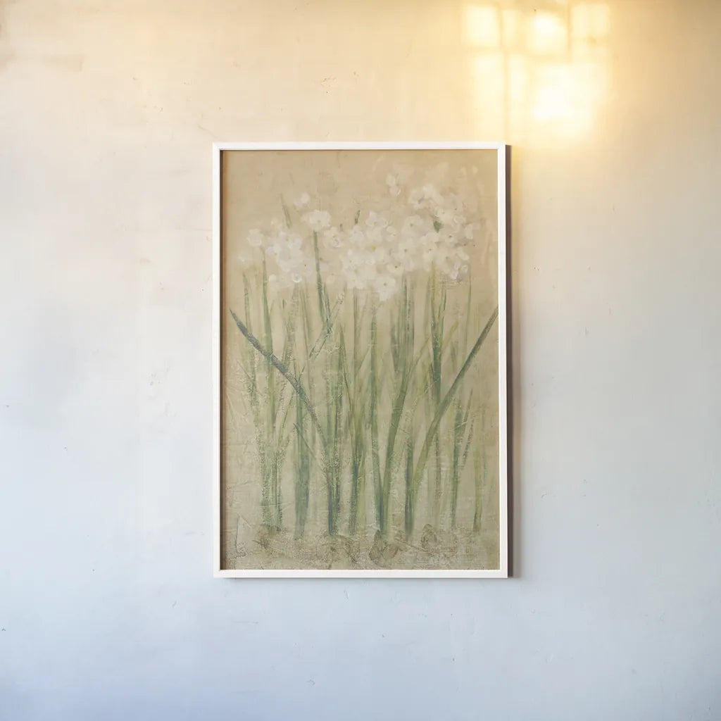 Narcissus by Cheri Blum. shown as a paper print in a white frame. Available as a archival giclee rolled canvas, fine art paper, or poster print. SKU 6800h.