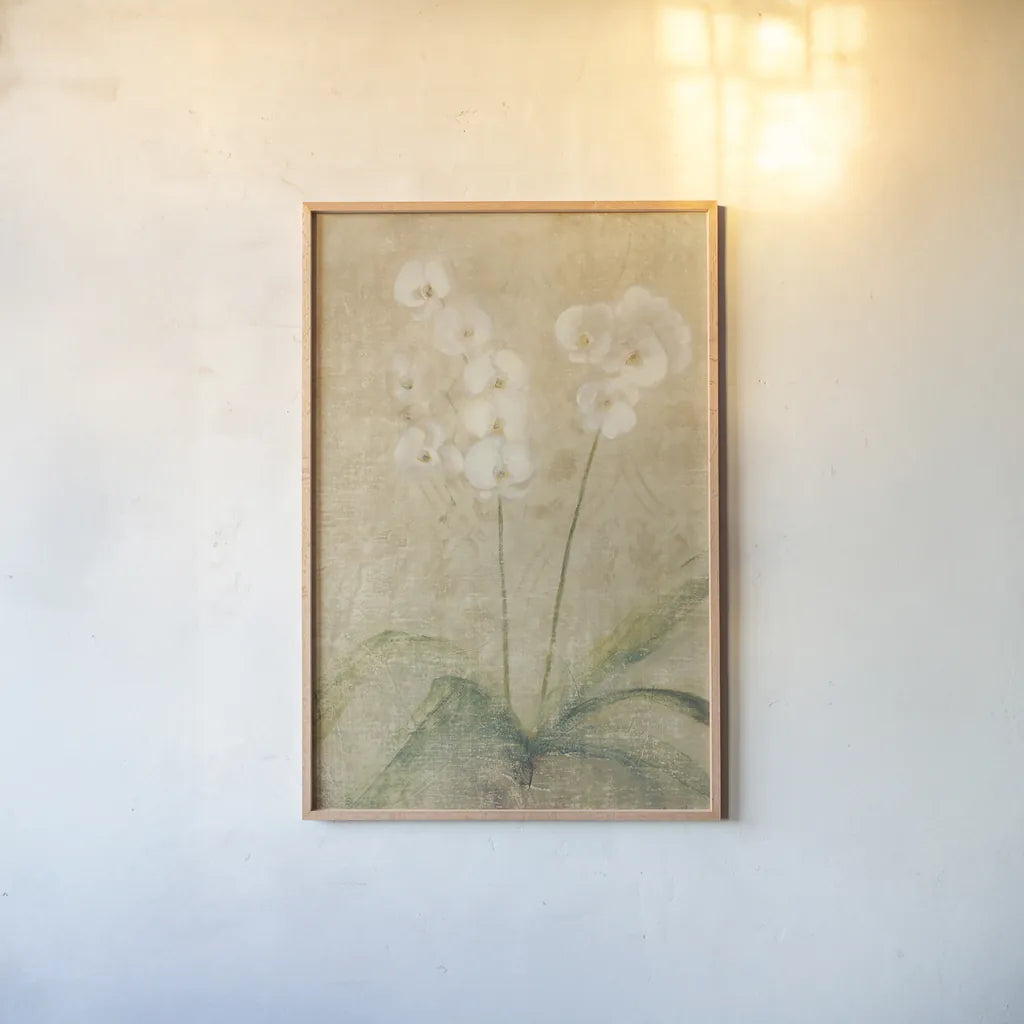 Orchid by Cheri Blum. shown as a paper print in a natural frame. Available as a archival giclee rolled canvas, fine art paper, or poster print. SKU 6801h.