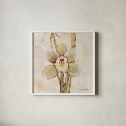 Orchid II by Cheri Blum. Shown in a crisp white glass frame for a clean and minimalist style. Available as an archival giclee rolled canvas, fine art paper, or poster print. SKU 90729a.