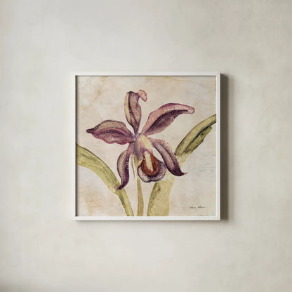 Orchid IV by Cheri Blum. Shown in a crisp white glass frame for a clean and minimalist style. Available as an archival giclee rolled canvas, fine art paper, or poster print. SKU 90731a.