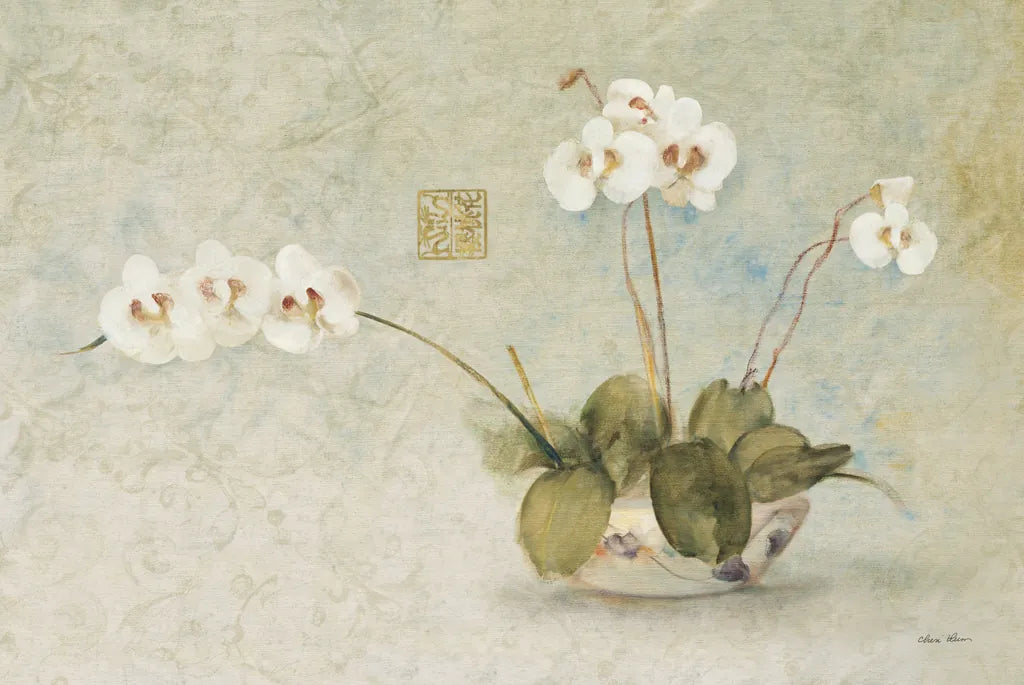 Orchids in a Chinese Bowl by Cheri Blum. SKU 7110i. Archival Giclee Fine art print for wall decor.