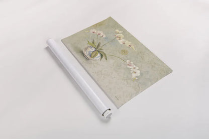 Orchids in a Porcelain Bowl by Cheri Blum. shown as a rolled paper print. Available as archival giclee rolled canvas, fine art paper, or poster print. SKU 7629i.