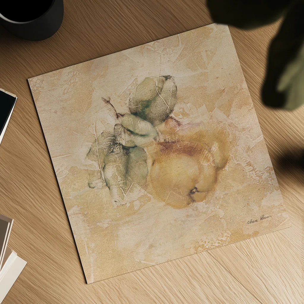 Pears Square by Cheri Blum. Shown as a detailed flat fine art print, highlighting archival giclee quality. Available as an archival giclee rolled canvas, fine art paper, or poster print. SKU 7023a.