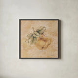 Pears Square by Cheri Blum. Shown in a sleek black glass frame for a contemporary gallery look. Available as an archival giclee rolled canvas, fine art paper, or poster print. SKU 7023a.