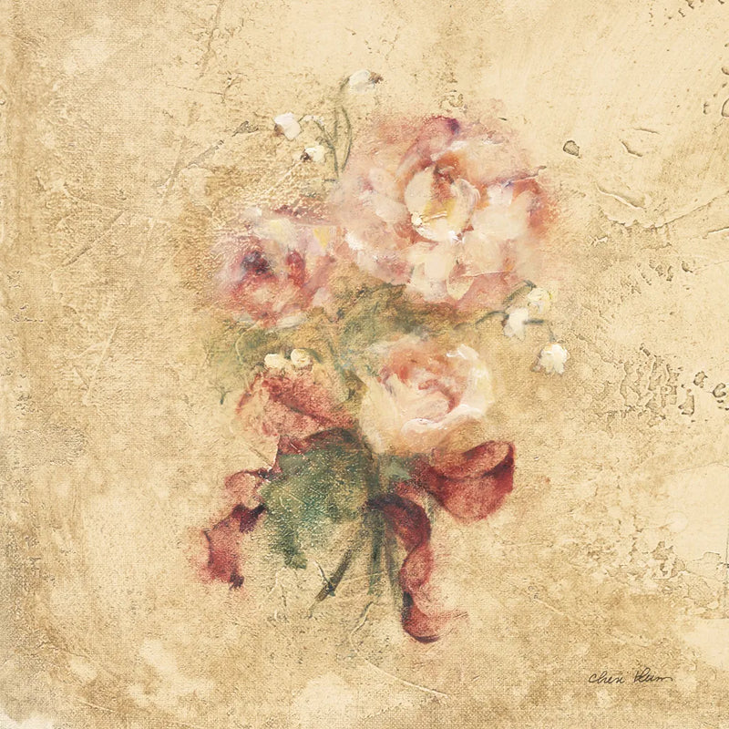 Peony with Red Ribbon by Cheri Blum. SKU 7393a. Archival Giclee Fine art print for wall decor.