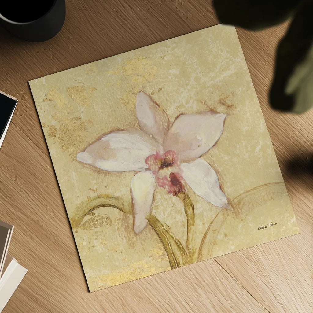Petite Orchid I by Cheri Blum. Shown as a detailed flat fine art print, highlighting archival giclee quality. Available as an archival giclee rolled canvas, fine art paper, or poster print. SKU 7186a.