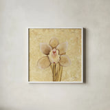 Petite Orchid II by Cheri Blum. Shown in a crisp white glass frame for a clean and minimalist style. Available as an archival giclee rolled canvas, fine art paper, or poster print. SKU 7187a.