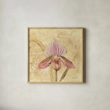 Petite Orchid III by Cheri Blum. Shown in a natural wood glass frame for a timeless modern aesthetic. Available as an archival giclee rolled canvas, fine art paper, or poster print. SKU 7188a.