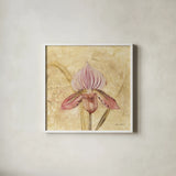 Petite Orchid III by Cheri Blum. Shown in a crisp white glass frame for a clean and minimalist style. Available as an archival giclee rolled canvas, fine art paper, or poster print. SKU 7188a.