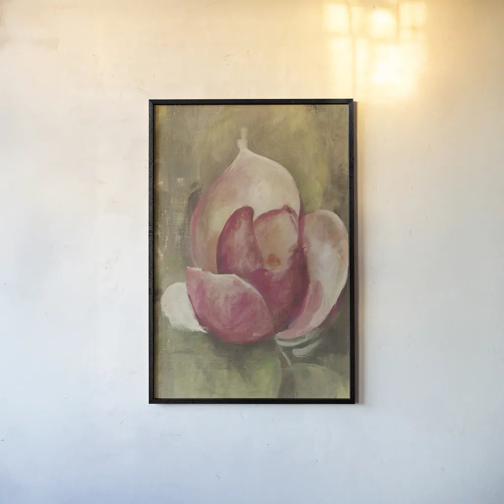 Pink Blossom Crop by Cheri Blum. shown as a paper print in a black flame. Available as a archival giclee rolled canvas, fine art paper, or poster print. SKU 90129h.