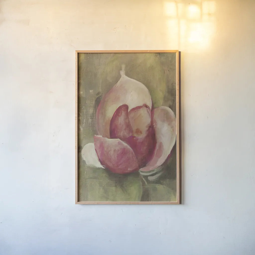Pink Blossom Crop by Cheri Blum. shown as a paper print in a natural frame. Available as a archival giclee rolled canvas, fine art paper, or poster print. SKU 90129h.