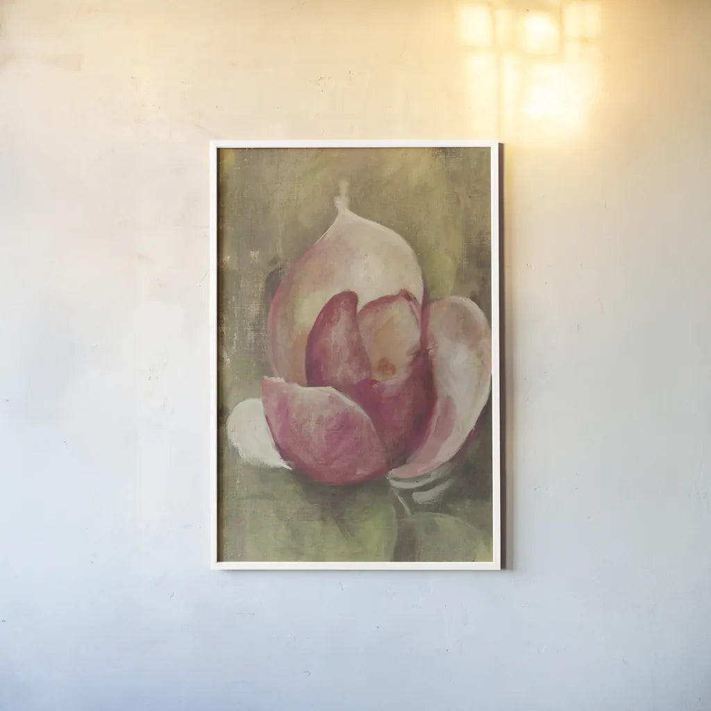 Pink Blossom Crop by Cheri Blum. shown as a paper print in a white frame. Available as a archival giclee rolled canvas, fine art paper, or poster print. SKU 90129h.