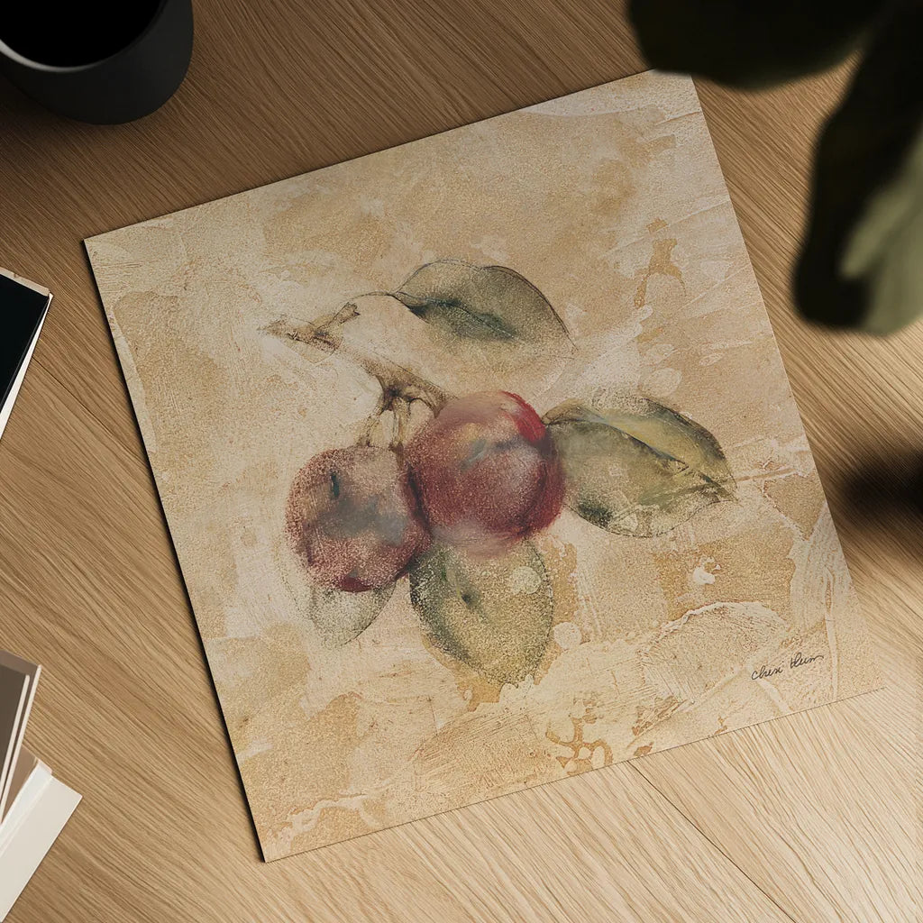 Plums Square by Cheri Blum. Shown as a detailed flat fine art print, highlighting archival giclee quality. Available as an archival giclee rolled canvas, fine art paper, or poster print. SKU 7025a.