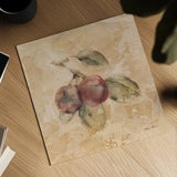 Plums Square by Cheri Blum. Shown as a detailed flat fine art print, highlighting archival giclee quality. Available as an archival giclee rolled canvas, fine art paper, or poster print. SKU 7025a.