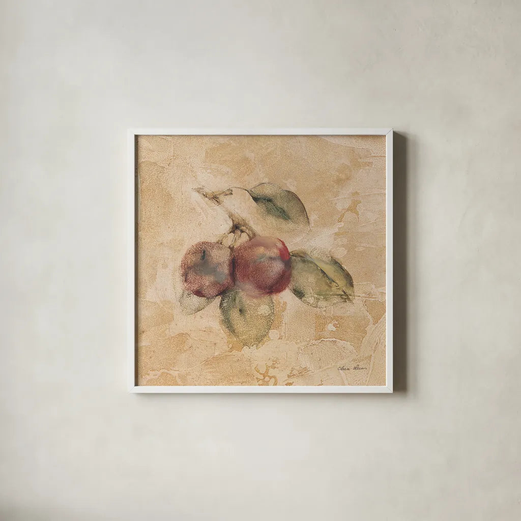 Plums Square by Cheri Blum. Shown in a crisp white glass frame for a clean and minimalist style. Available as an archival giclee rolled canvas, fine art paper, or poster print. SKU 7025a.