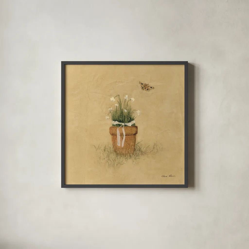 Potted Flowers by Cheri Blum. Shown in a sleek black glass frame for a contemporary gallery look. Available as an archival giclee rolled canvas, fine art paper, or poster print. SKU 89469a.