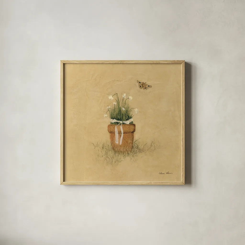 Potted Flowers by Cheri Blum. Shown in a natural wood glass frame for a timeless modern aesthetic. Available as an archival giclee rolled canvas, fine art paper, or poster print. SKU 89469a.