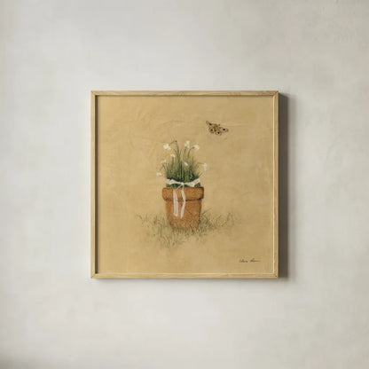 Potted Flowers by Cheri Blum. Shown in a natural wood glass frame for a timeless modern aesthetic. Available as an archival giclee rolled canvas, fine art paper, or poster print. SKU 89469a.