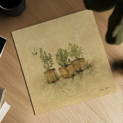 Potted Plants by Cheri Blum. Shown as a detailed flat fine art print, highlighting archival giclee quality. Available as an archival giclee rolled canvas, fine art paper, or poster print. SKU 89470a.