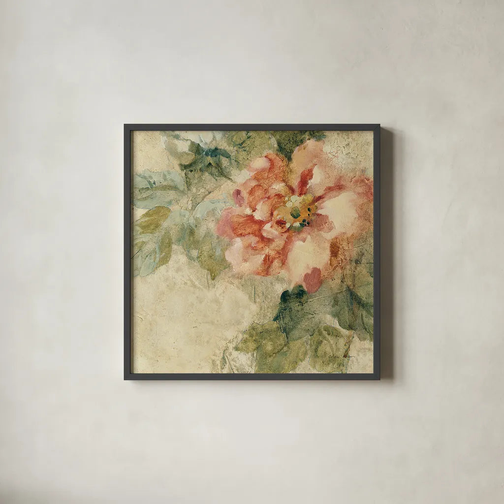 Provence Rose Crop II by Cheri Blum. Shown in a sleek black glass frame for a contemporary gallery look. Available as an archival giclee rolled canvas, fine art paper, or poster print. SKU 90754a.