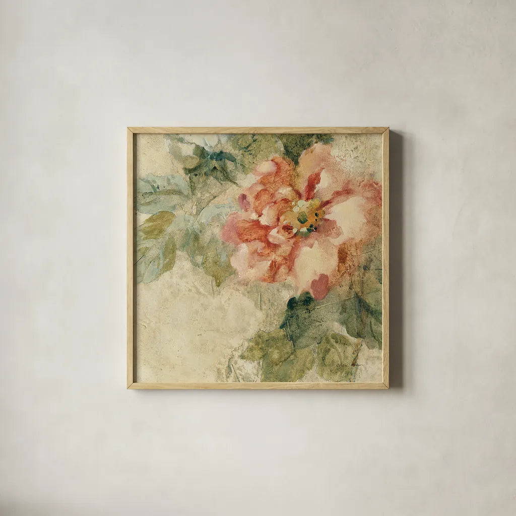 Provence Rose Crop II by Cheri Blum. Shown in a natural wood glass frame for a timeless modern aesthetic. Available as an archival giclee rolled canvas, fine art paper, or poster print. SKU 90754a.
