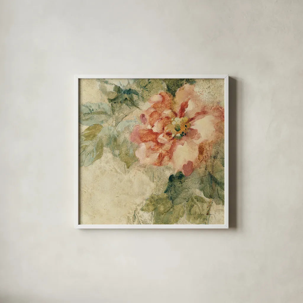 Provence Rose Crop II by Cheri Blum. Shown in a crisp white glass frame for a clean and minimalist style. Available as an archival giclee rolled canvas, fine art paper, or poster print. SKU 90754a.