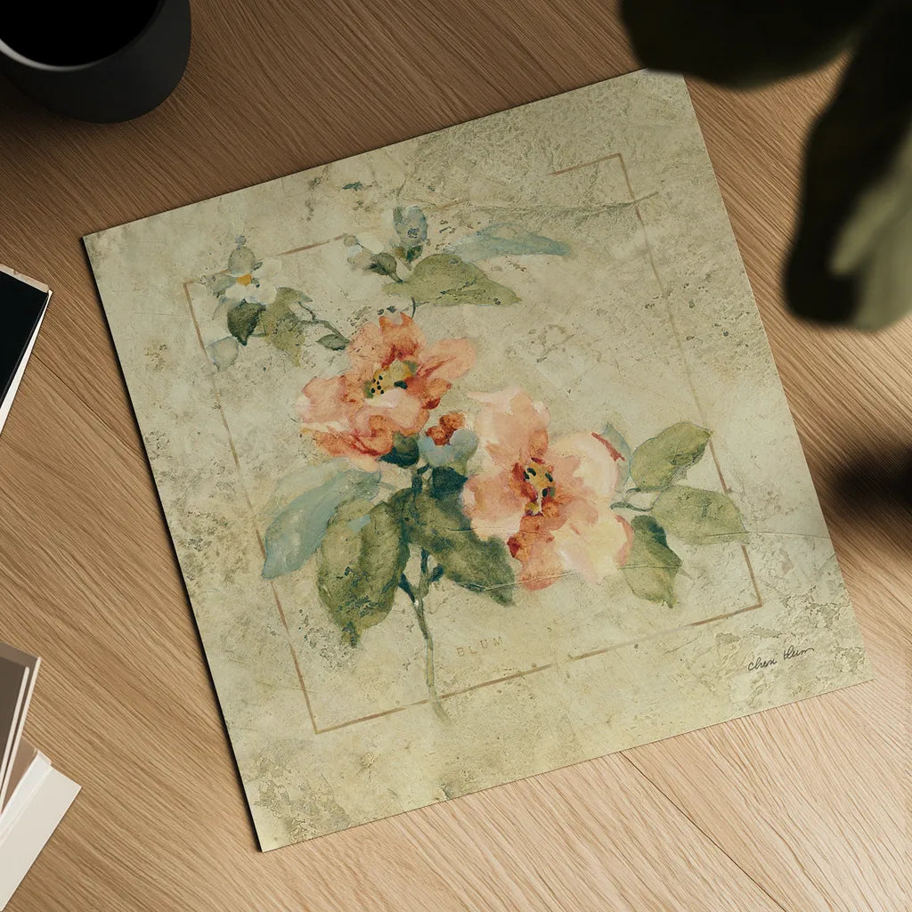 Provence Rose I by Cheri Blum. Shown as a detailed flat fine art print, highlighting archival giclee quality. Available as an archival giclee rolled canvas, fine art paper, or poster print. SKU 8219a.