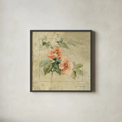 Provence Rose I by Cheri Blum. Shown in a sleek black glass frame for a contemporary gallery look. Available as an archival giclee rolled canvas, fine art paper, or poster print. SKU 8219a.