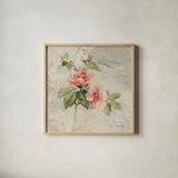 Provence Rose I Red and Neutral by Cheri Blum. Shown in a natural wood glass frame for a timeless modern aesthetic. Available as an archival giclee rolled canvas, fine art paper, or poster print. SKU 24462a.