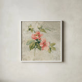 Provence Rose I Red and Neutral by Cheri Blum. Shown in a crisp white glass frame for a clean and minimalist style. Available as an archival giclee rolled canvas, fine art paper, or poster print. SKU 24462a.
