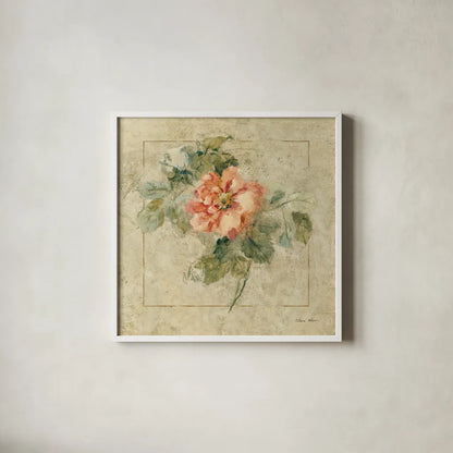 Provence Rose II by Cheri Blum. Shown in a crisp white glass frame for a clean and minimalist style. Available as an archival giclee rolled canvas, fine art paper, or poster print. SKU 8220a.