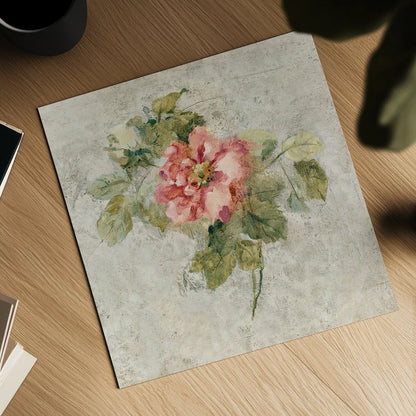 Provence Rose II Red and Neutral by Cheri Blum. Shown as a detailed flat fine art print, highlighting archival giclee quality. Available as an archival giclee rolled canvas, fine art paper, or poster print. SKU 24463a.