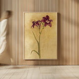 Purple Day Lily by Cheri Blum. shown as over sized large wall art. Available as an archival giclee rolled canvas, fine art paper, or poster print. SKU 7538h.