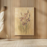 Purple Dream Irises by Cheri Blum. shown as over sized large wall art. Available as an archival giclee rolled canvas, fine art paper, or poster print. SKU 7045h.