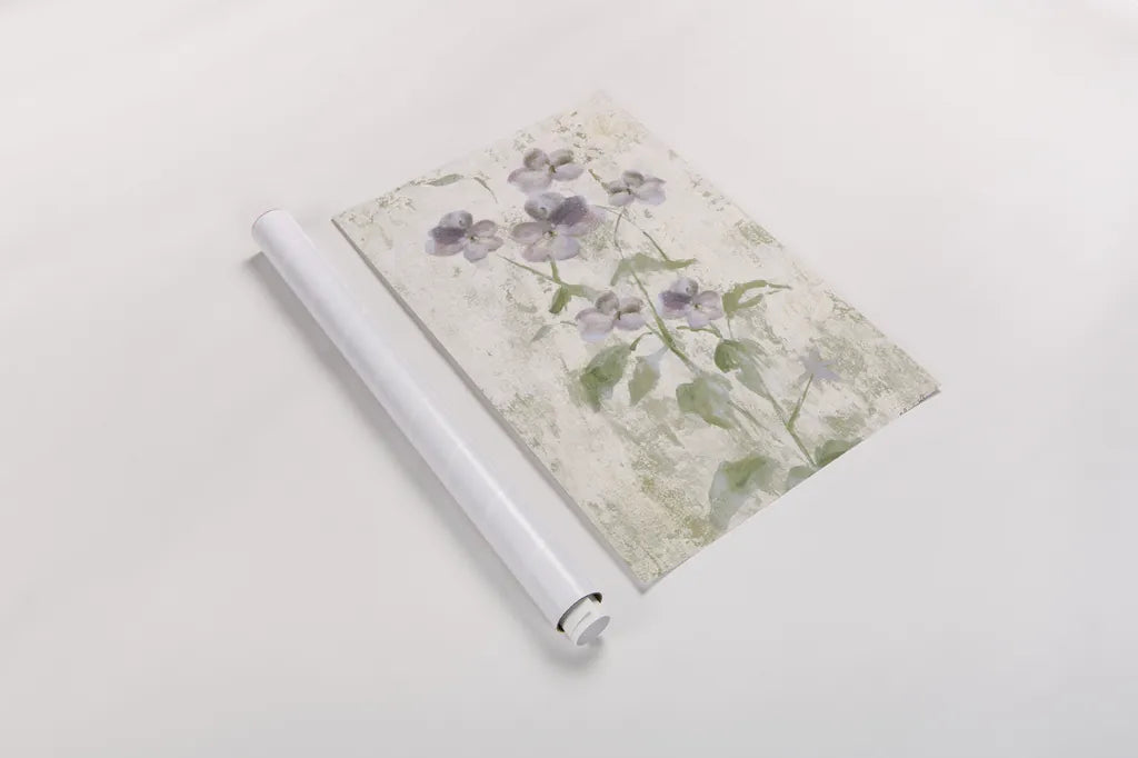 Purple Field Flowers Crop by Cheri Blum. shown as a rolled paper print. Available as archival giclee rolled canvas, fine art paper, or poster print. SKU 88536h.